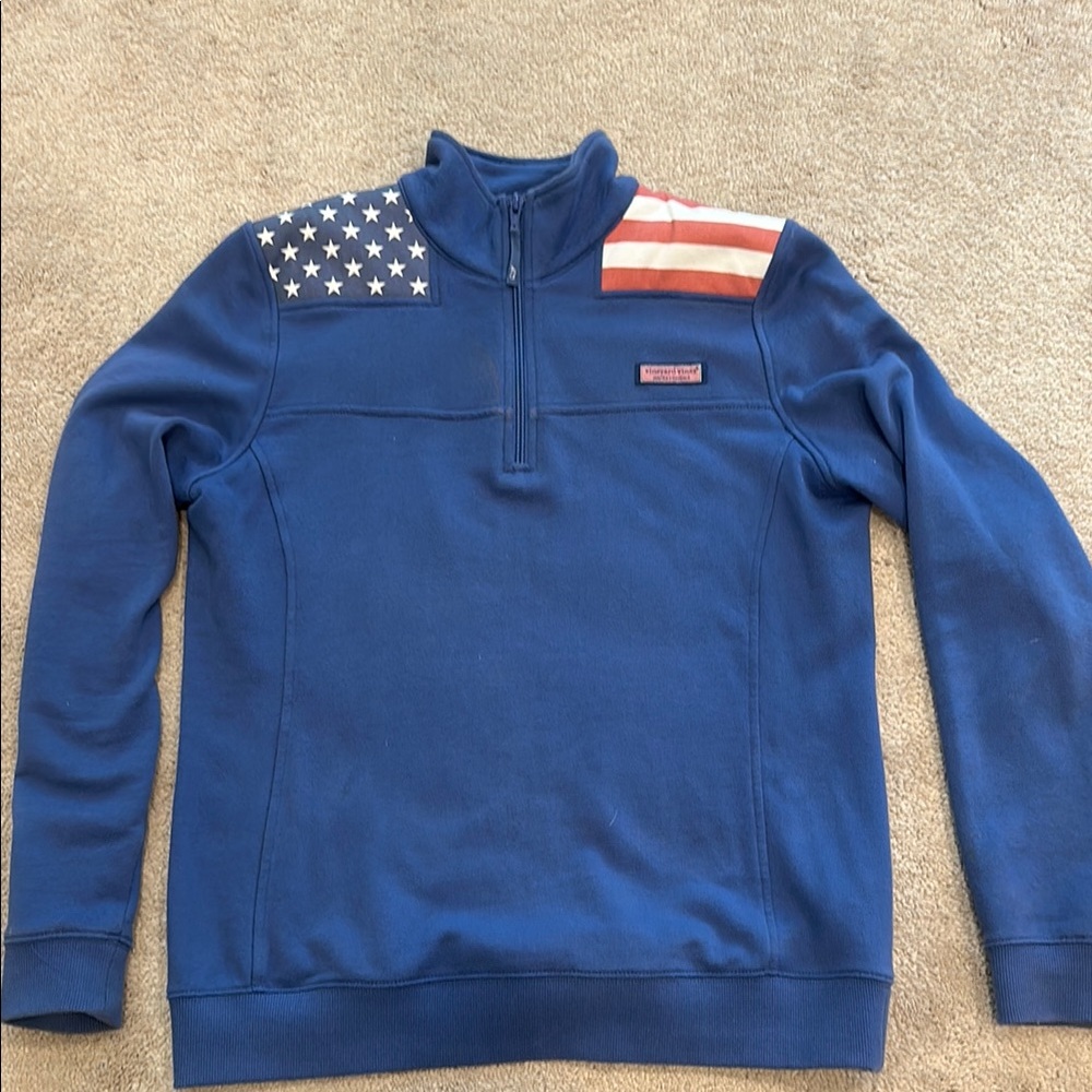 Vineyard Vines Blue Zip Up Sweater with Patriotic Design